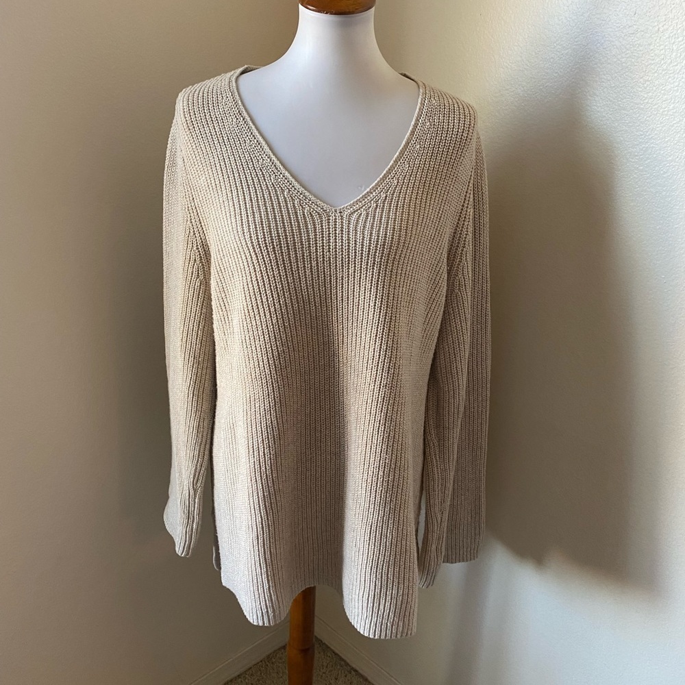 J.Jill Ribbed Wool Blend Knit V Neck Sweater